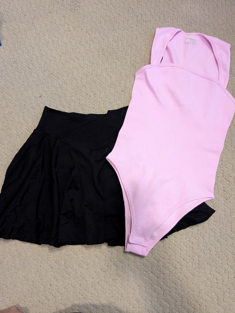 OQQ BUNDLE Sexy Stretchy Cross Over Skirt Black/Pink Bodysuit NWOT Size Sm/Med